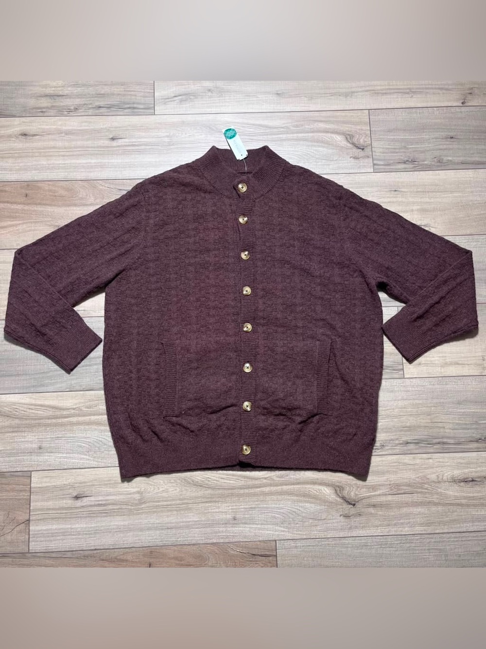 Alesbury Mens Recycled Wool Blend Textured Button Down Mock Cardigan 2XL Brown